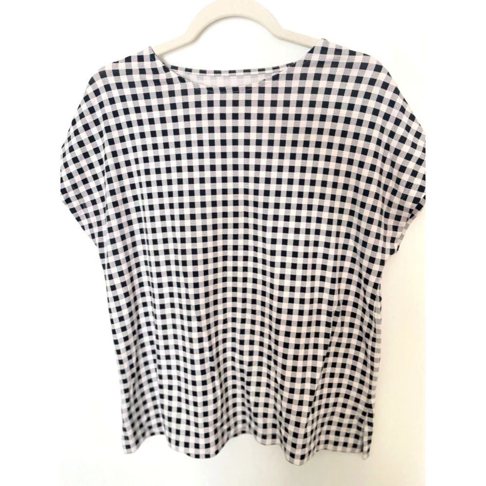 J. Jill Luxe Supima Cotton Relaxed Tee Shirt Size Small - medium e37 Gingham